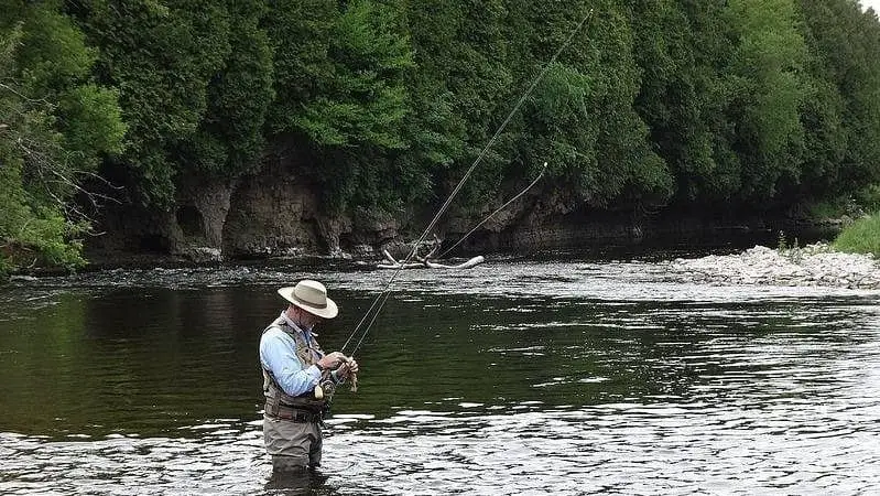 An angler with a long leader for deepper water