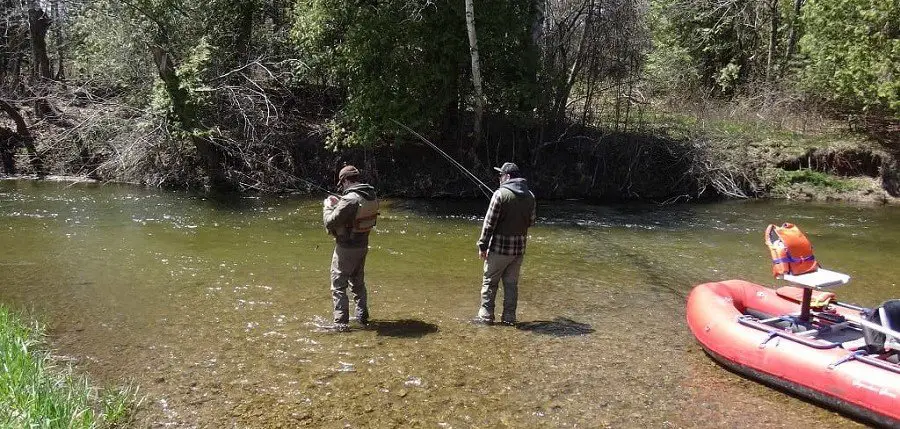 Anglers fishing on a small river with Centerpin reels