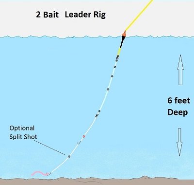 When I fish two baits I will sometimes add a split shot between the two baits to be sure that both baits are getting down to the fish and the bottom.