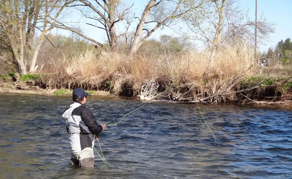 A steelhead angler wading out for more steelhead