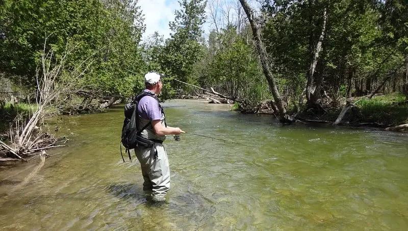 An angler using the right gear for float fishing for trout