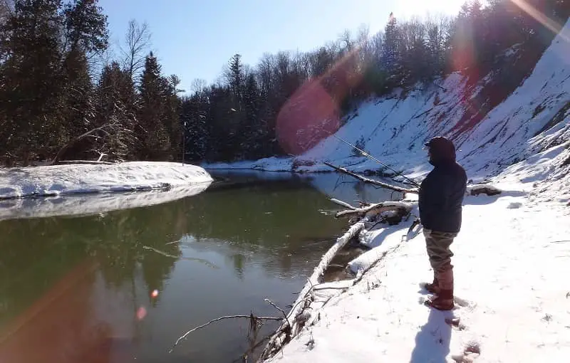 An angler fishing in the snow -Best Winter Waders