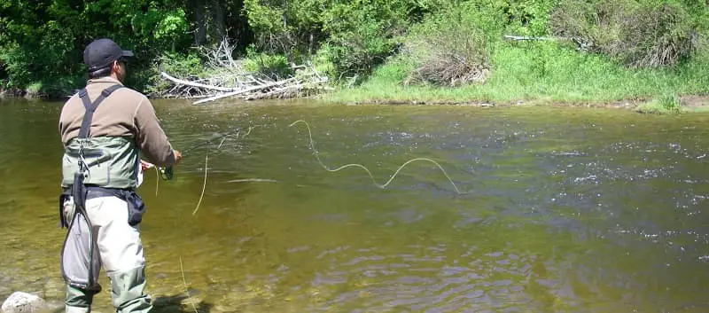 An angler fishing a small stream