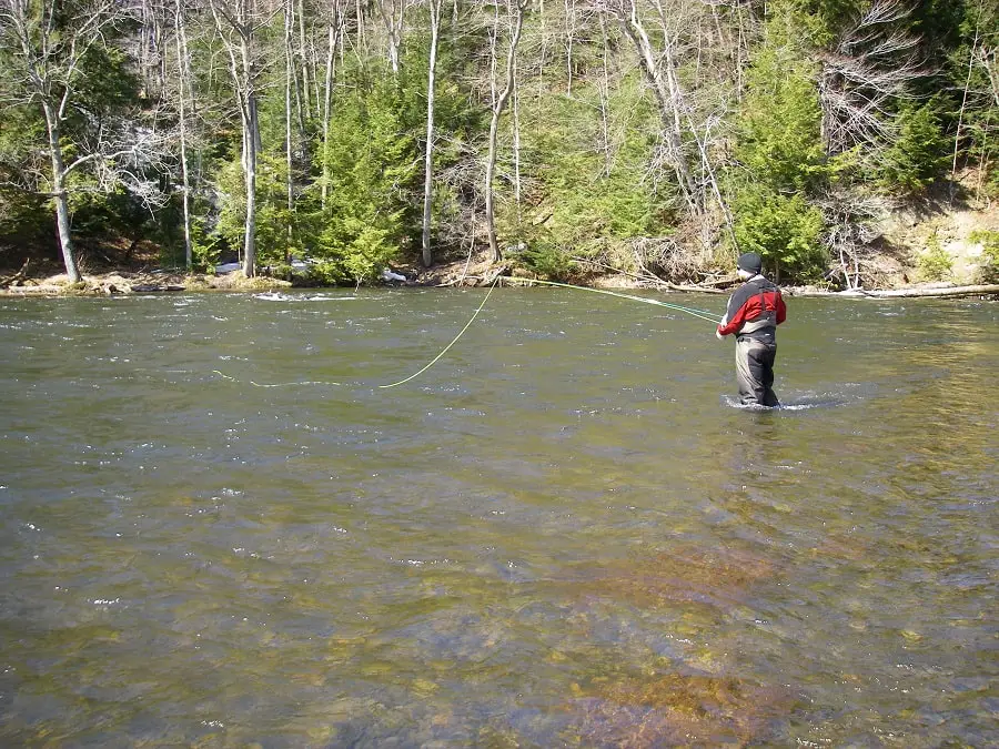 An angler Salmon fishing Pulaski NY