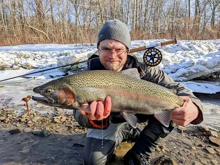 A steelhead caught Winter Spey fishing
