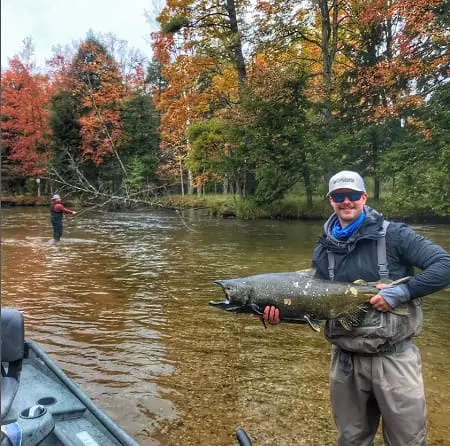 Ryan and Matt fly fishing for salmon.