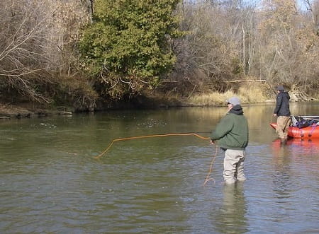 Beginners learning to fly fish