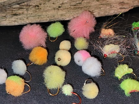 An assortment of egg fly patterns for steelhead