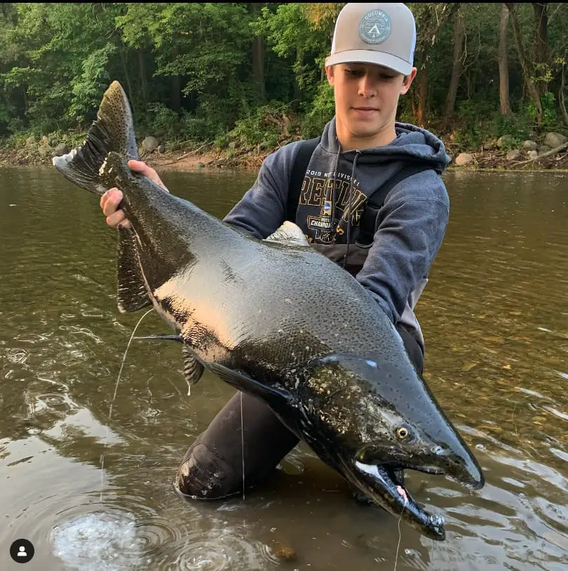 Nymphing for salmon can produce big salmon like this King Salmon