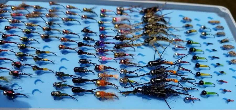 Great fly tying hooks are found on flies like these professionally tied nymphs.