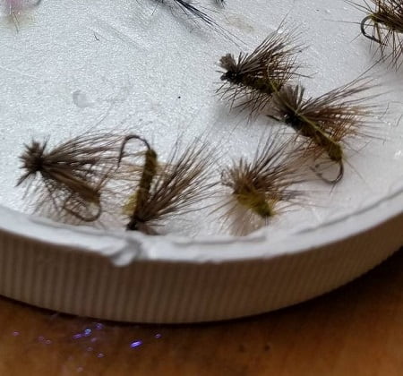 Elk Hair Caddis flies tied on a small gap fly hook.