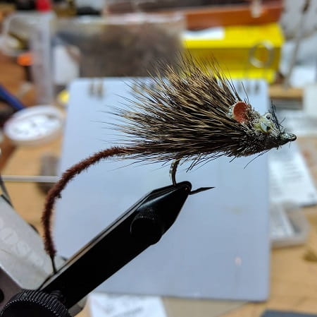 My mouse fly pattern tied on an appropriately sized fly tying hook.