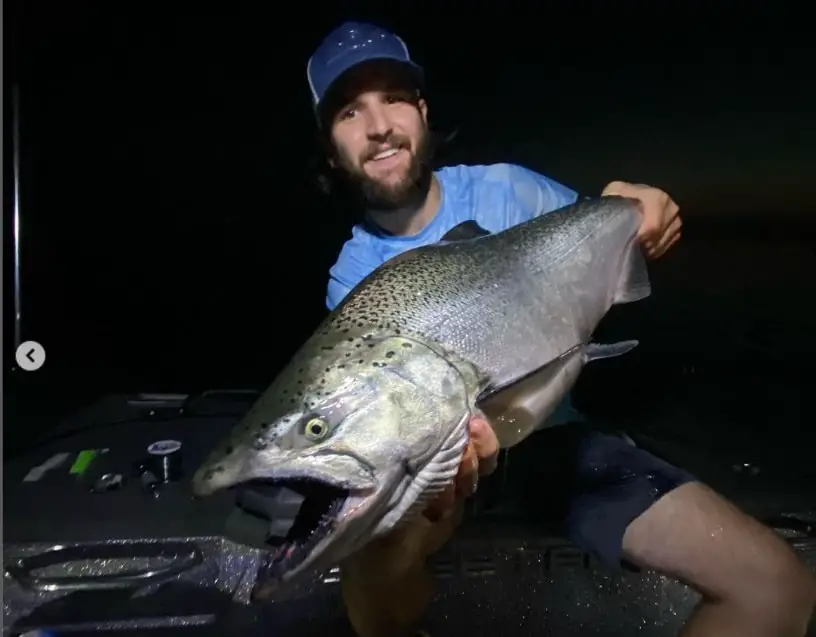 A big Lake Michigan Salmon Fishing in the Dark