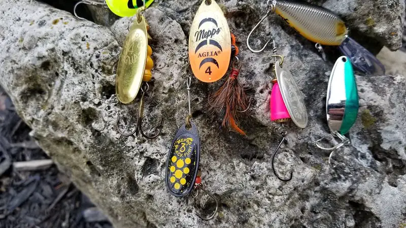 an assortment of my spinners for trout, steelhead, and salmon fishing