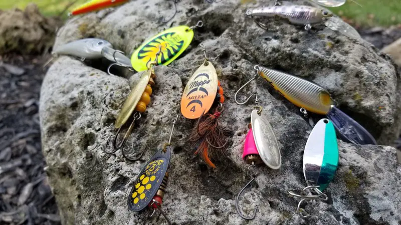 An assortment of my lures that I use for trolling and casting for trout in lakes.