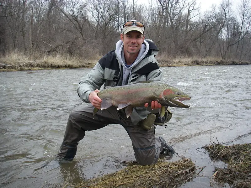 Float Fishing in New York is good for catching large steelhead like this one.