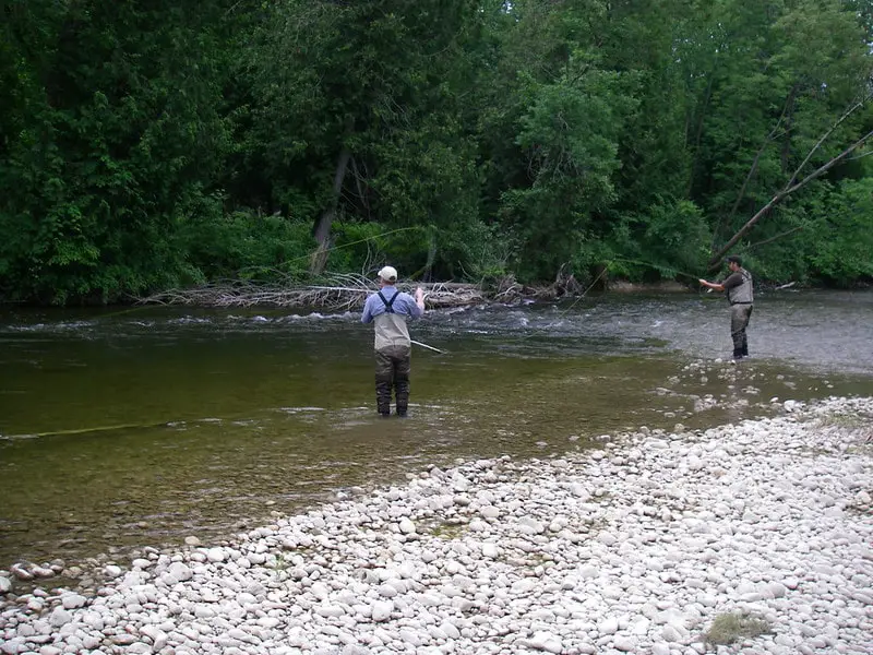 Two angler fly fishing which is made easier when using the best fly fishing leaders