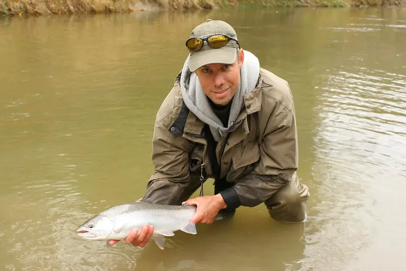Float fishing Ohio rivers like the Grand River can be a great way to catch steelhead like this.