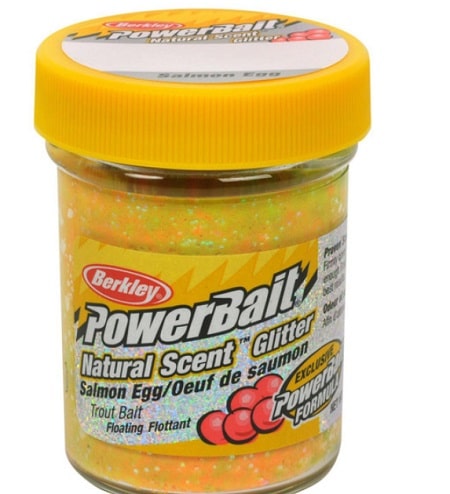 A jar of Powerbait Glitter Dough