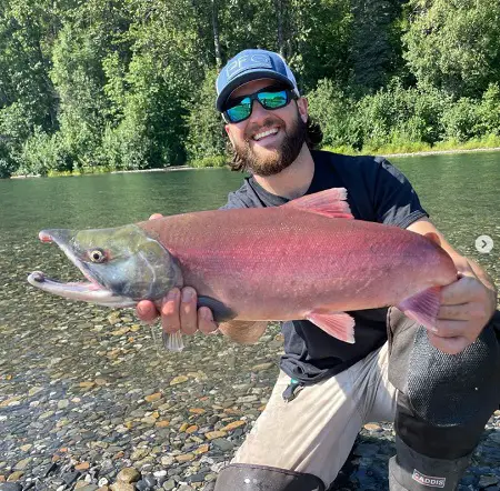 Salmon fishing with shrimp can be effective for many salmon species including Sockeye Salmon like this