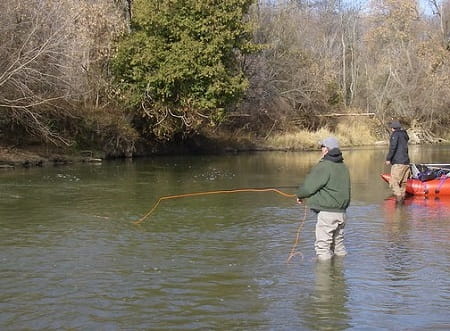 The right weight fly rod for steelhead makes it easier for these two angler to fish and mend.