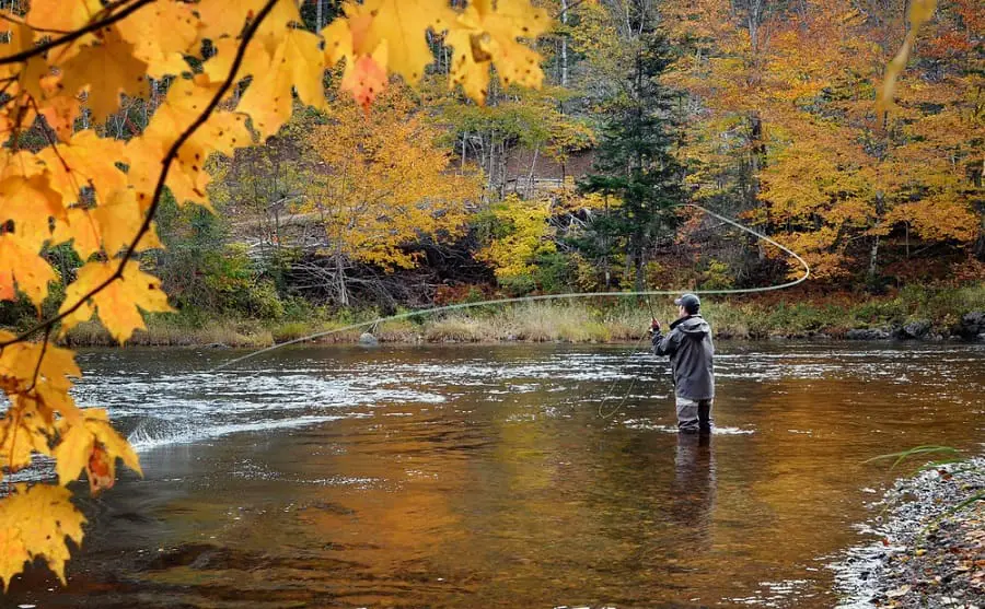An angler using a spey line to spey cast for steelhead.
