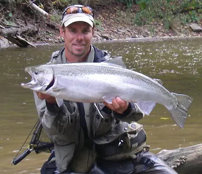 Fishing lures for Ohio steelhead can pay off with large steelhead like this one that I'm holding.