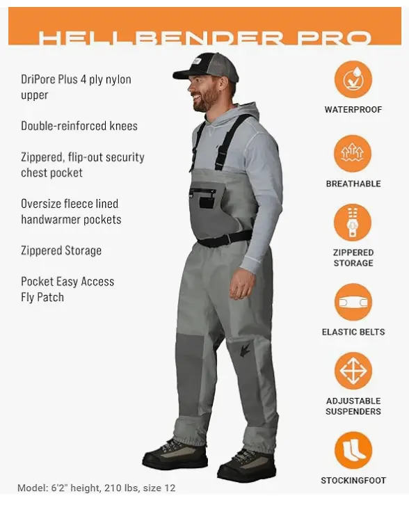 FROGG TOGGS Men's Hellbender Pro Waterproof Stockingfoot Fishing Chest Wader
