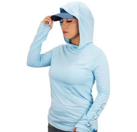 The FishUSA AFTCO Women's Samurai Hooded LS Sun Shirt is the best sun shirt for women