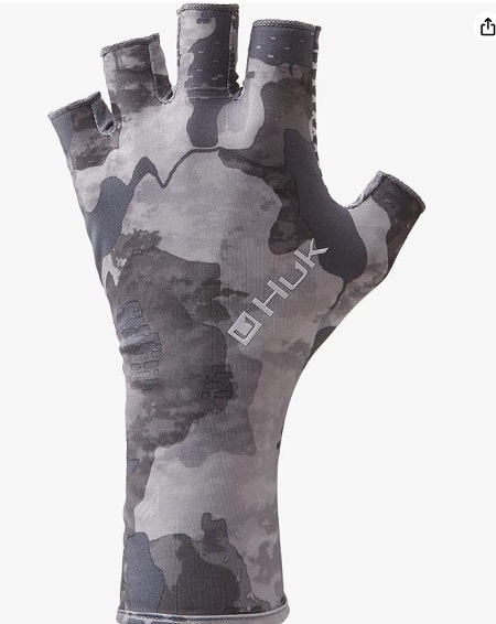 These saltwater fishing gloves are the HUK Sun Glove Quick-Drying Fingerless Fishing Gloves