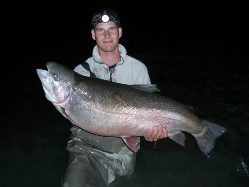 Rainbow trout fishing at night can be great as proven by Saskatchewan fisherman Sean Konrad with his 48-pound, world-record rainbow trout.