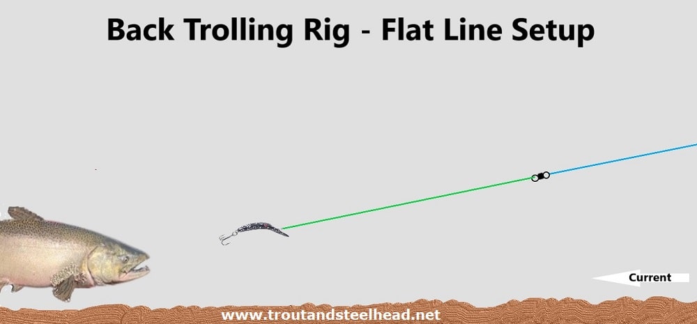 An illustration of the standard flat line back trolling setup.