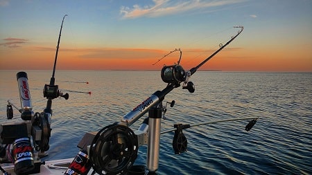 Downriggers and a nice sunset. These are good for trolling trout when they are deep.