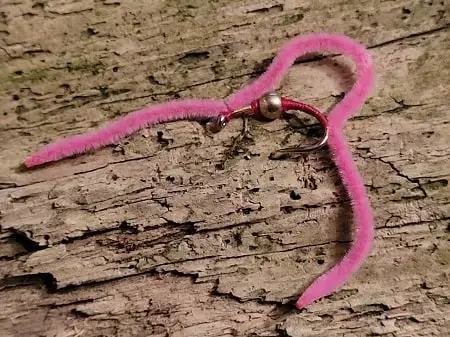 This is a pink steelhead worm pattern that is one of the most effective nymphs for steelhead.