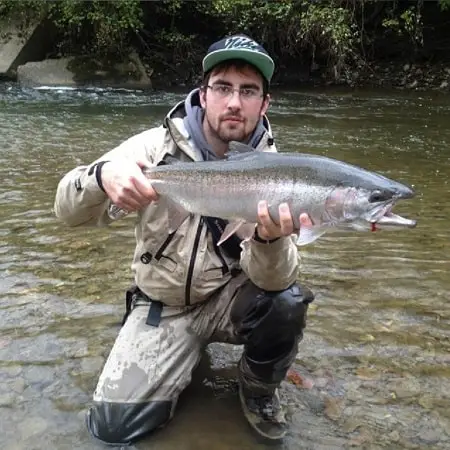 Andrew with a nice steelhead: He runs Full Fishing guide service and guides on 18 Mile Creek and many other Western New York Rivers.