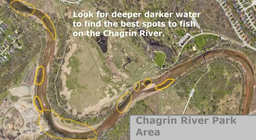 Chagrin River Park Area steelhead Fishing Map