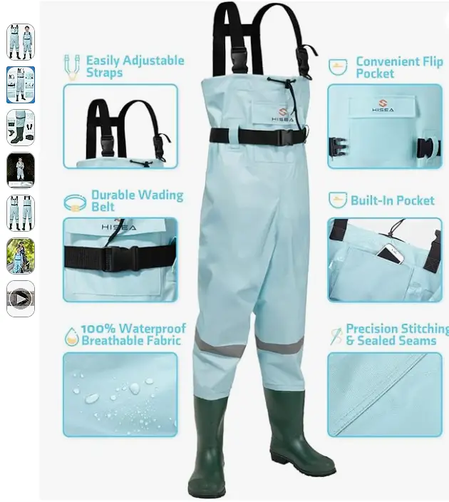 These are the HISEA Kids Chest Waders Youth Fishing Waders